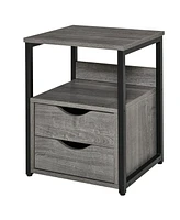 Homcom Industrial Side Table, End Table with 2 Drawers, Gray