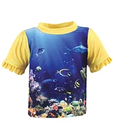 Hudson Baby Baby Girls Hudson Swim Rashguard Set Coral Reef, 18-24 Months