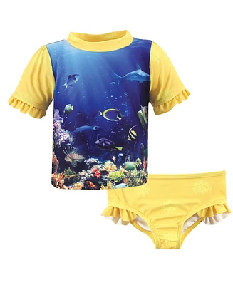 Hudson Baby Baby Girls Hudson Swim Rashguard Set Coral Reef, 18-24 Months