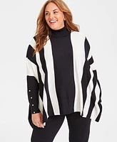 Jm Collection Women's Printed Poncho Turtleneck Sweater, Created for Macy's