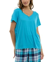 Roudelain Women's Short-Sleeve Ribbed Henley Sleep Top