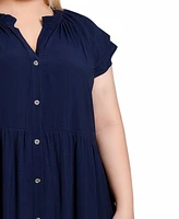 Ny Collection Plus Size Short Sleeve Slubbed Midi Dress