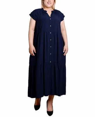 Ny Collection Plus Size Short Sleeve Slubbed Midi Dress