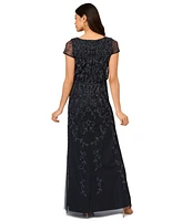 Adrianna Papell Women's Boat-Neck Short-Sleeve Beaded Blouson Gown