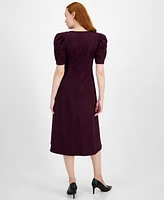 Anne Klein Women's Suede Puff-Sleeve Midi Dress