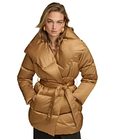 Donna Karan New York Women's Belted Wing-Collar Teddy Coat, Created for Macy's