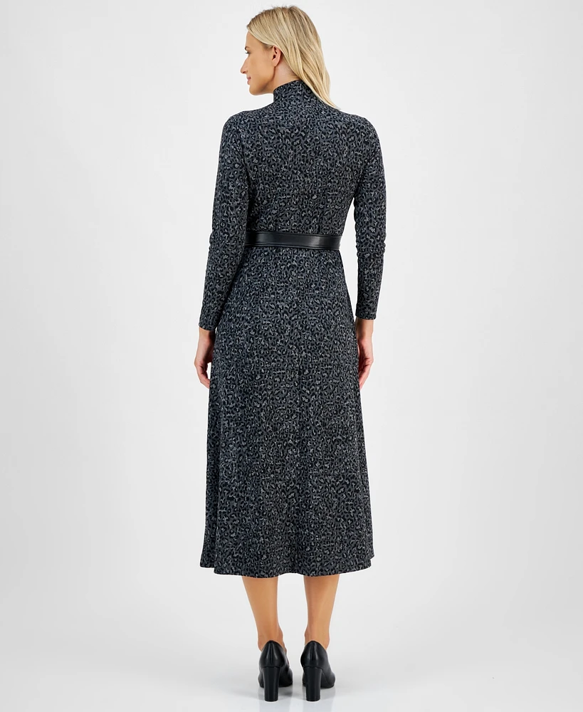 Anne Klein Petite Leopard-Print Fit & Flare Dress