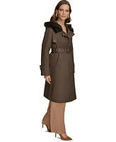 Donna Karan New York Women's Faux-Fur-Trim Hooded Raincoat