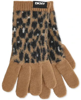 Dkny Women's Fuzzy Leopard-Print Gloves