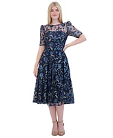 Eliza J Women's Floral Sequin Puff-Sleeve Fit & Flare Dress