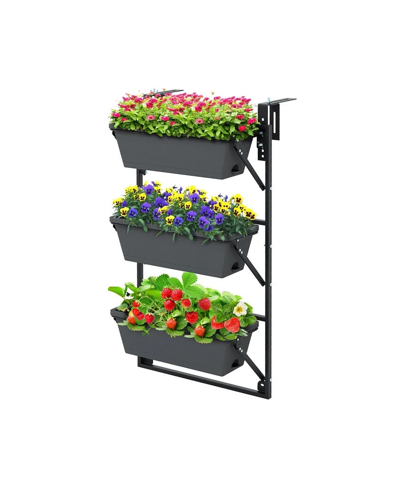 Slickblue Hanging Vertical Planter Wall-mounted Adjustable with Detachable Hooks-Black