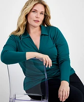 I.n.c. International Concepts Plus Size Collared Faux-Wrap Top, Created for Macy's