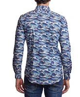 Paisley & Gray Men's Brian Slim Fit Long Sleeve Button-Front Wave Print Shirt