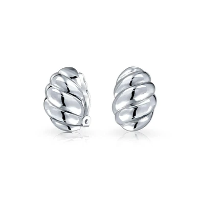 Bling Jewelry Shrimp Style Wavy Twist Clip On Earrings For Women Non Pierced Ears Sterling Silver Alloy Clip