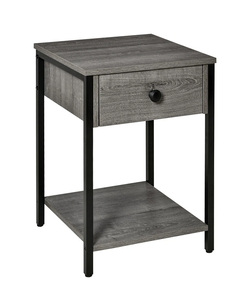 Homcom Industrial End Table with Drawer, Storage Shelf, Gray