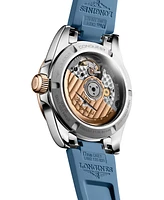 Longines Women's Swiss Automatic Conquest Blue Rubber Strap Watch 34mm