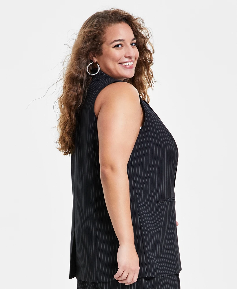 Bar Iii Trendy Plus Long Pinstriped Vest, Created for Macy's