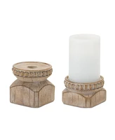 Slickblue Beaded Wood Design Candle Holder (Set of 4)