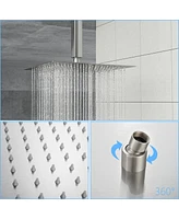 Streamdale Furniture 12" Rain Shower Head Systems With Waterfall Tub Spout, Brushed Nickel, Ceiling Mounted Shower