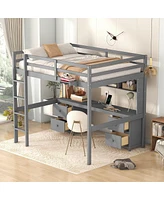 Streamdale Furniture Full Size Loft Bed With Desk, Cabinets, Drawers And Bedside Tray, Charging Station