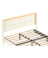 Streamdale Furniture Sturdy Beige Upholstered Bed with Wooden Slats