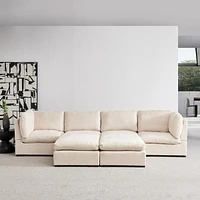 Streamdale Furniture Modular Sofa With Ottoman, Filled With Down, Soft Linen Fabric, Beige