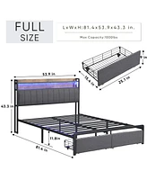 Streamdale Furniture Full Bed Frames with Storage Headboard and Drawers, Led Platform and Upholstered Bed Frame with Charging Station