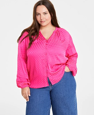 On 34th Trendy Plus Long-Sleeve Pintuck Blouse, Created for Macy's