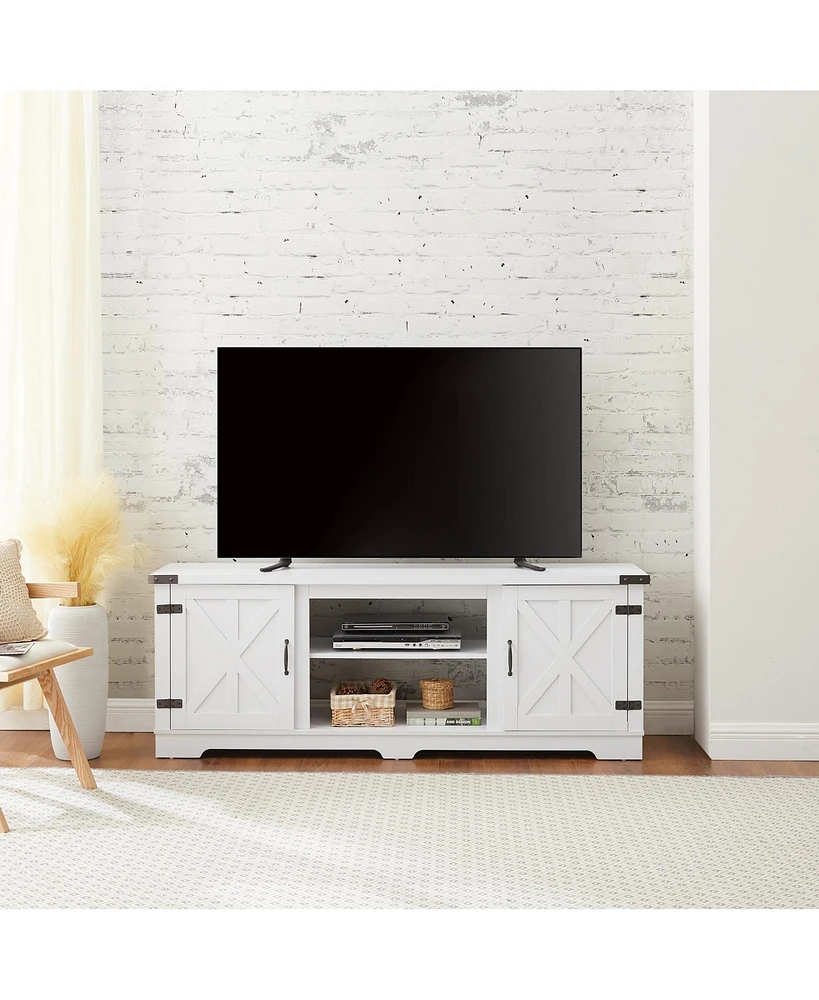 Streamdale Furniture Versatile 64.8'' White Farmhouse Tv Stand with Cable Management and Adjustable Shelves