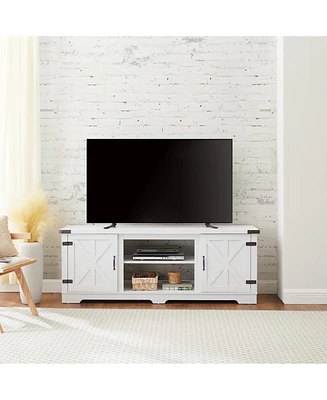 Simplie Fun Versatile 64.8'' White Farmhouse Tv Stand with Cable Management and Adjustable Shelves