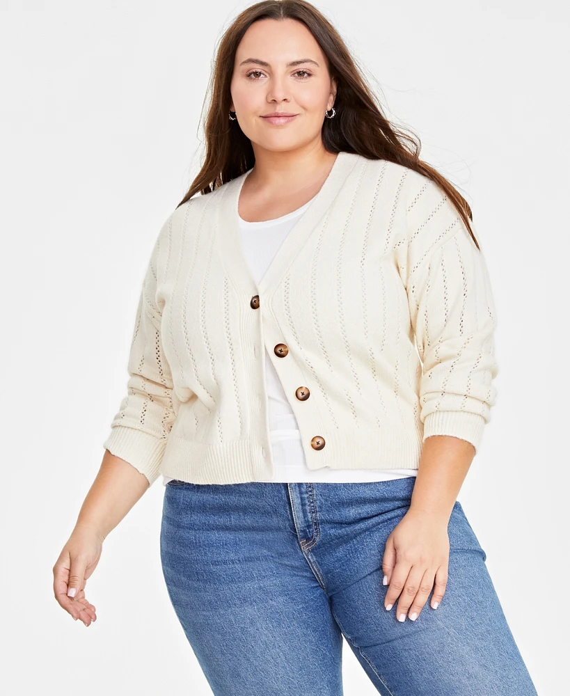 On 34th Trendy Plus Pointelle-Stitch Cardigan, Created for Macy's