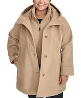 Tommy Hilfiger Plus Single-Breasted Hooded Button-Front Coat, Created for Macy's