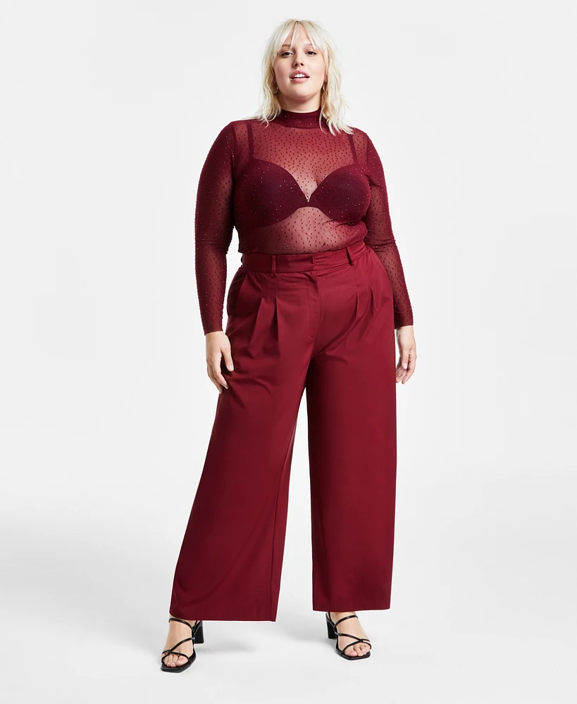 Bar Iii Trendy Plus High-Rise Wide-Leg Pants, Created for Macy's