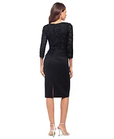 Xscape Women's Long-Sleeve Ruffled Lace Midi Dress