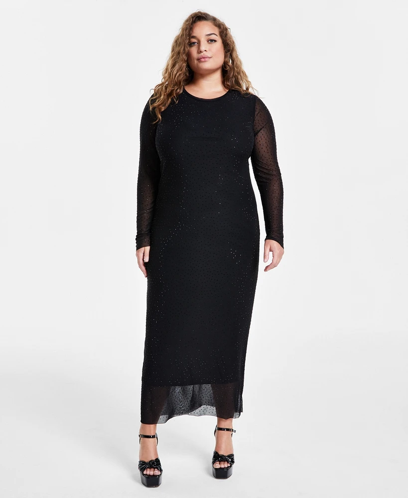 Bar Iii Trendy Plus Embellished Mesh Midi Dress, Created for Macy's