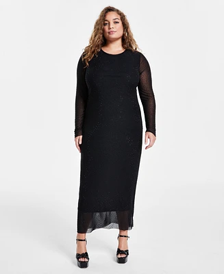 Bar Iii Trendy Plus Size Embellished Mesh Midi Dress, Created for Macy's