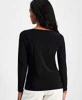 Ak Anne Klein Petite Side-Ruched Long-Sleeve Top