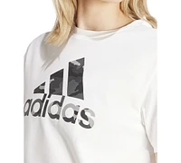 adidas Women's Camo Logo Crewneck Cotton T-Shirt