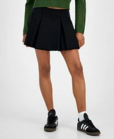 Ultra Flirt Juniors' Pleated Raw-Edge-Hem Mini Skort