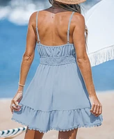 Cupshe Women's Sky Blue Sleeveless Bow V-Neck Mini Beach Dress