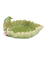 Slickblue Stone Leaf Bird Bath With Hummingbird Accent 10"l