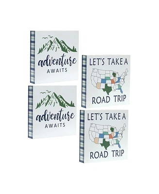 Slickblue Wood Adventure Block Sentiment Sign (Set of 4)