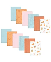 Hudson Baby Infant Girl Cotton Flannel Burp Cloths Bundle, Pumpkin Spice, One Size