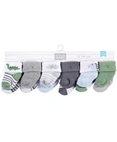 Hudson Baby Boys Cotton Rich Newborn and Terry Socks Dino, 0-3 Months