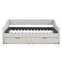 Upholstered Daybed with Drawers, Button Back & Copper Nail Arms