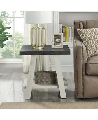 Two-Tone Wood Shelf End Table in Weathered Charcoal and Beige