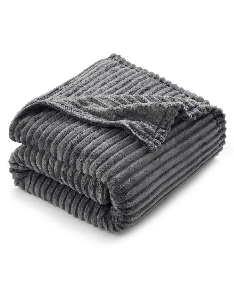 Ultra Soft & Light Ribbed Fleece Blanket - Throw/Travel 50"x60"