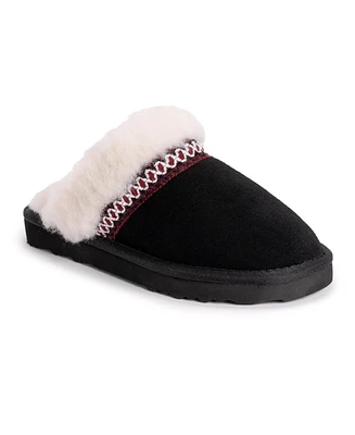 Muk Luks Women's Dawn Suede Scuff, Ebony, 6