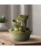 John Timberland Organic Water Lily Modern Indoor Tabletop Small Water Fountain 8" High Cascading Ceramic for Table Desk-Top Home Office Bedroom House