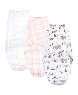 Hudson Baby Baby Girls Quilted Cotton Swaddle Wrap 3pk, Winter Forest, 0-3 Months